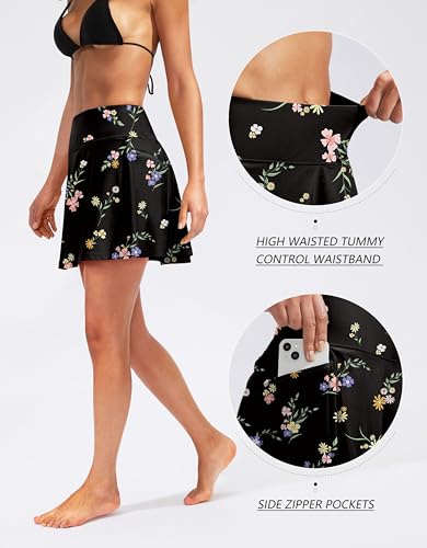 Image of Kayrth Women's High Waisted Swim Skirt with Zipper Pockets Tummy Control Bathing Suit Swimsuit Tankini Bottoms