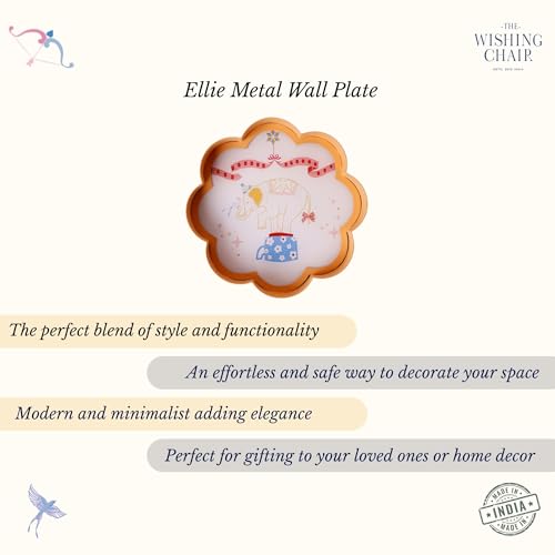 Image of The Wishing Chair Ellie Metal Wall Plate | Decorative Flower-Shaped Metal & Acrylic Wall Art with Elephant Circus Design | Yellow Wall Hanging Decor for Kids Room, Nursery, Living Room & Bedroom