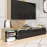 ✅ 【Design élégant & moderne】Un mariage raffiné de surfaces haut-gloss noires et de décor bois chaleureux. Ce meuble TV reflète subtilement la lumière et apporte sophistication et modernité à votre salon.