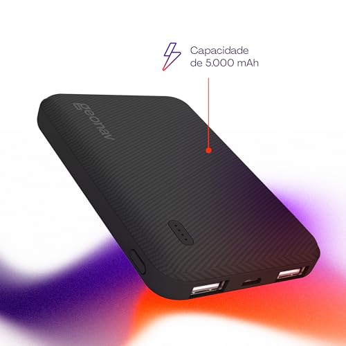 Geonav Power Bank, Carregador Portátil Universal 5.000mAh, 2 portas USB, Led Indicador de bateria, E