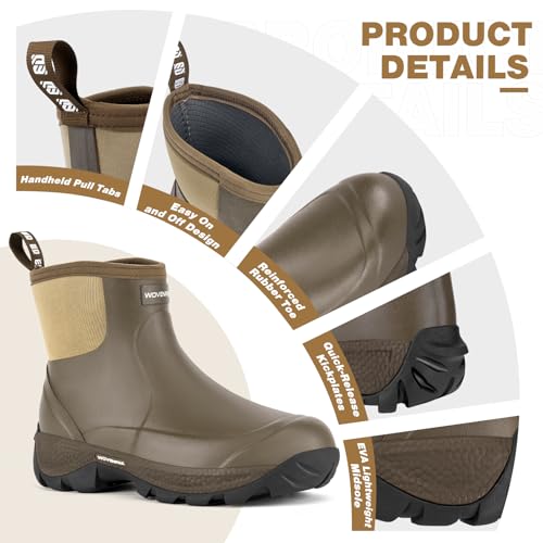 WOVENPAK Rubber Boots for Men, Waterproof Ankle Rain Boots Men, Insulated Work Shoes Outdoor Mud Boots for Gardening, Hunting, Farming, Camping and Yard, Size 10 - image 6