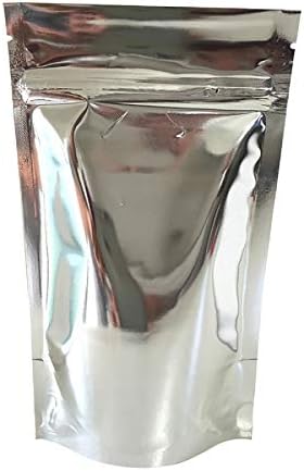 Rightpak Stand Up Pouches 100 Pieces 11cm x 7cm, Silver Shiny Heat Sealable Tear Notches Smell Proof for Food Storage with Ziplock