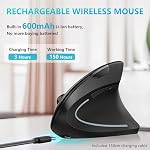 Ergonomic Mouse, Vertical Wireless Mouse - Lekvey Rechargeable 2.4GHz Optical Vertical Mice : 3 Adjustable DPI 800/1200/1600 Levels 6 Buttons, for Laptop, PC, Computer, Desktop, Notebook etc, Black