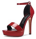 Aachcol Women Ankle Strap Sandals Peep Open Toe Stiletto High Heel Party 4.5 Inch, Burgundy Wine Red Patent, 10