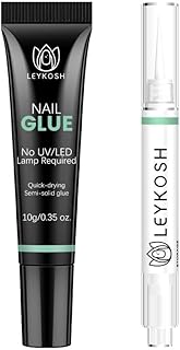 Nail Glue for Press Ons 10g & 5ml 2 in 1 Remover Pen Set, Quick Drying Semi Solid Glue on Nails No Lamp Needed Long Lasting 28+ Days, Gentle Removal Fake Acrylic Nail Tips Not for Gel Polish Base Coat