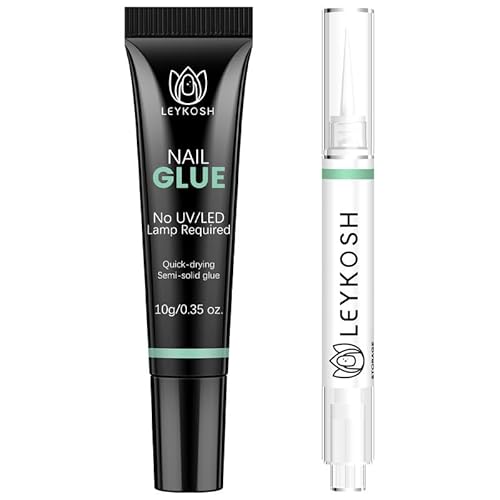 Nail Glue for Press Ons 10g & 5ml 2 in 1 Remover Pen Set, Quick Drying Semi Solid Glue on Nails No Lamp Needed Long Lasting 28+ Days, Gentle Removal Fake Acrylic Nail Tips Not for Gel Polish Base Coat