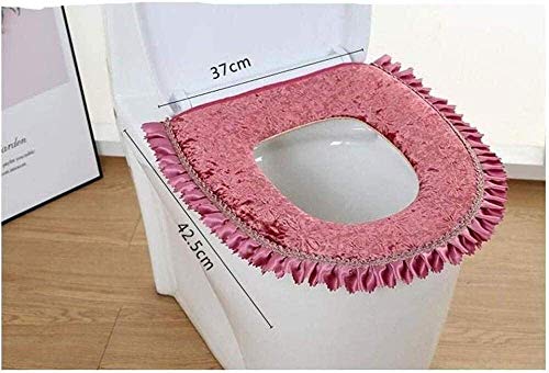 YLKCU 2 STK. Weiche Bad Toilettensitzbezug, Spitze Toilettensitzkissen Verdicken wasserdichte Koralle Universal Samt Waschbar Winter Toilettensitz Kissenbezug mit Reißverschluss Weich Warm halten – Bild 4