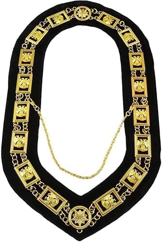 Masonic Realia 32nd Degree - Wings Down Scottish Rite Chain Collar - Gold on Black