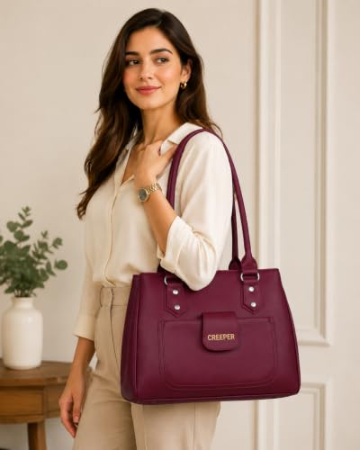 Image of creeper Women Top Handle Leather Bag, Shoulder Long Handle Purse For Girls And Ladies