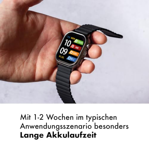 Knauermann- PRO 4 Ultra- Silber, eckig, Milanaiseband Silber mit Anruf & SOS Funktion- Telefonfunktion, Puls, Blutdruck, HRV, Schlafanalyse- Für Damen und Herren-9
