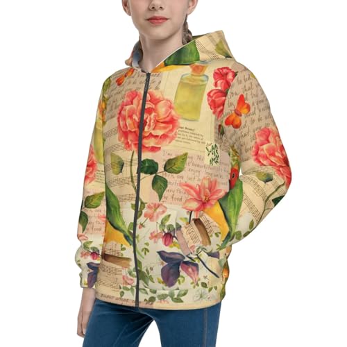 Vintage Bird Kids Pullover Hoodies Boys Zip Up Sweatshirts Girls Athletic Clothes with Pocket