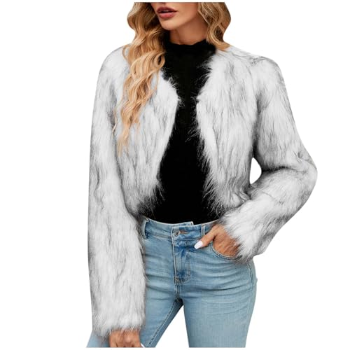 Winter Coats for Women 2023 Trendy Faux Fur Shaggy Jacket Cropped Long Sleeve Tops Open Front Coat Cardigan Outerwear
