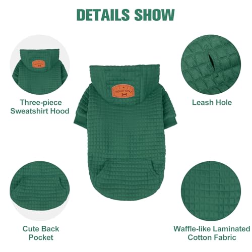 Image of BEAUTYZOO Dog Hoodies Sweater for Medium Dogs, Waffle‑Like Laminated Coat | Warm Dog Sweatshirt with Pocket & Leash Hole, Pullover Clothes for Girl Boy Dogs, Stretchy & Easy‑On‑Off, Bulldogs Pitbulls