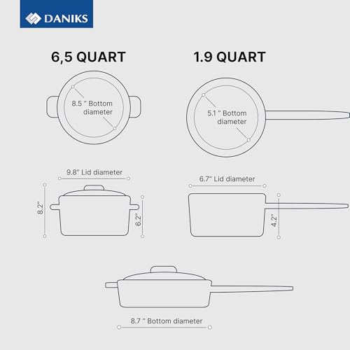 Image of Daniks Classic Stainless Steel Kitchen Induction Pot Cookware Set | 11-Piece | Dishwasher Safe Pots | Saucepan 2 Quart + 2 Quart + 3 Quart + 4 Quart + 7 Quart + Saute Pan | Measuring Scale | Silver