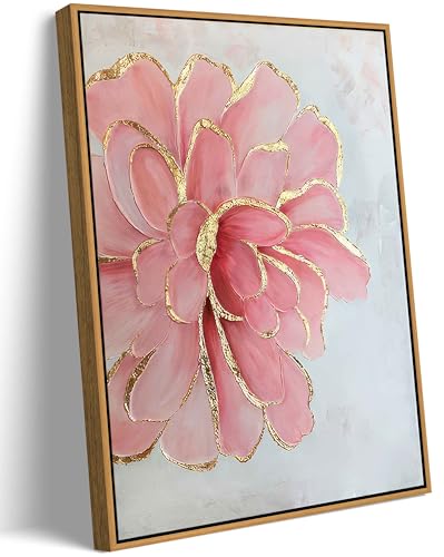 Framed Pink Peony Flower Canvas Wall Art Modern Pink and