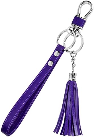 Teskyer Wristlet Strap for Key, Hand Wrist Lanyard Key Chain Holder with Tassel and Flat Alloy Key Rings