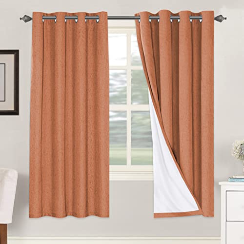 H.VERSAILTEX 100% Blackout Linen Curtains 72" L 2 Panels Orange