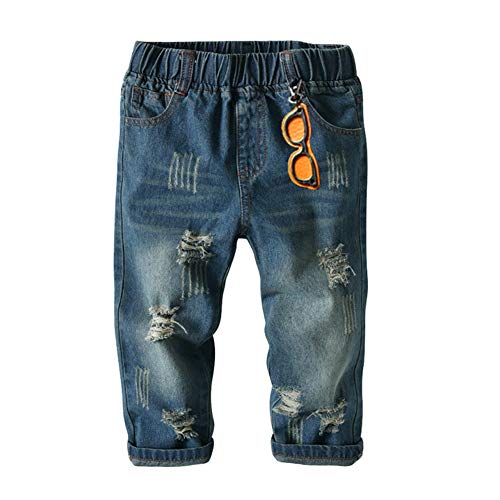LXXIASHI Toddler Kids Baby Boys Ripped Jeans High Elastic Waist Casual Denim Long Pants Trousers Clothes 1-7Y (Ripped Jeans - Blue, 1-2 Years)