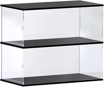 Choowin Dual Layer Acrylic Display Case for Lego Cars Mclaren P1, Ferrari SP3, Bugatti Chiron, Porsche 911, Lamborghini & 1/8 Diecast Cars - Dustproof Assembly Display Case with Door Black