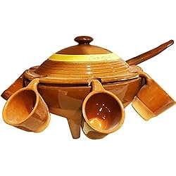 Cazuelas Para Queimadas Tradineur - Juego de queimada de barro con tapa 6 tazas y cucharón, artesanía gallega tradicional, fabricado a mano, marrón, ideal para celebraciones, fiestas