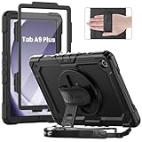 Timecity Case for Samsung Galaxy Tab A9+/ A9 Plus Case 11 inch (SM-X210/X216/X218), Full-Body Protective Case with Screen Protector, Rotating Stand, Hand/Shoulder Strap Galaxy A9+ Tablet Case- Black