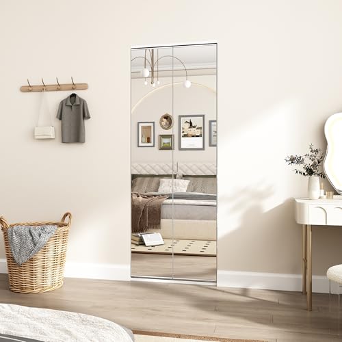 JUBEST Bi Fold Mirror Closet Door with White Steel Frame,