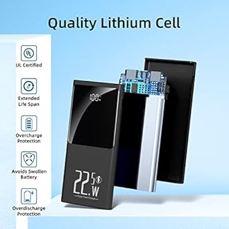JONKUU Portable Charger 10000mAh, Power Bank 22.5W Fast Charge, Slim Battery Backup with USB C in/Out, LCD Display External Battery Pack for iPhone 16 15 14 13 12, Samsung, Google, Android etc