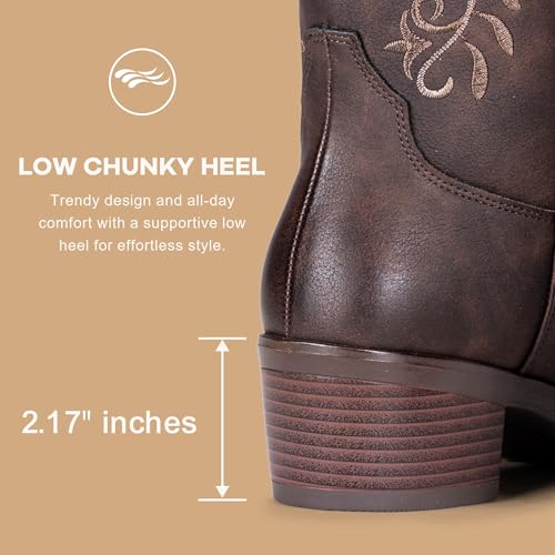 Vepose Women's Cowboy Boots, Embroidered Western Mid-Calf 9802 Cowgirl Boots, Pointed Toe Pull on Boots with Chunky Heel3