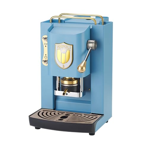 FABER COFFEE MACHINES | Modello Pro Deluxe Scudetto | Macchina caffe a cialde ese 44mm | Colore Torquoise finiture Ottone | Pressacialda in ottone | Napoli Campione (LOGO BIANCO)