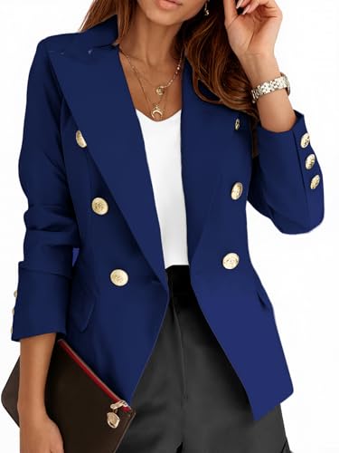 Mina Self Womens Blazer 2025 Fall Fitted Petite Double Breasted Button Front Suit Jackets with Pockets