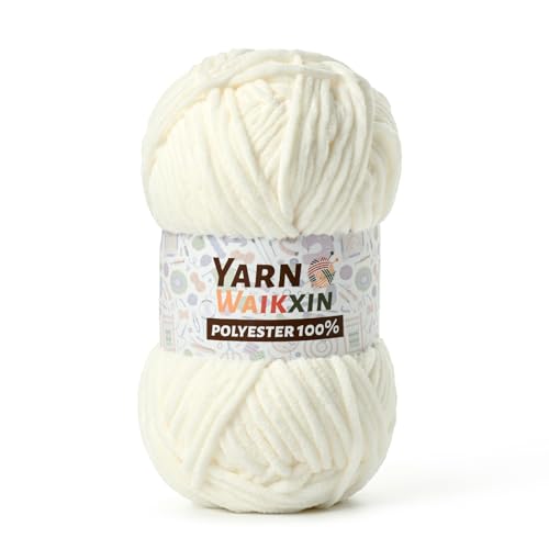 Image of Soft Chenille Yarn for Crocheting, Fluffy Chunky Crochet Yarn for Baby Blanket, (1.76oz /65.6yds) Fuzzy Velvet Yarn for Amigurumi&DIY Puzzle、Crafts、Scarf(White)