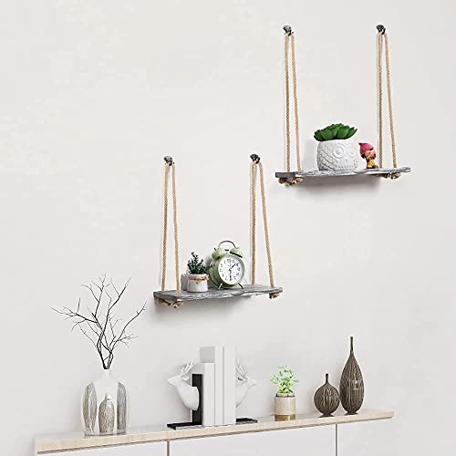 Casavida Wood Floating Shelf Set Of 4 Wall Hanging Shelf Decorative Plant Shelves Distressed Rope Floating Shelves Rustic Home Wall Decor For Living Room Bedroom Kitchen #TOP3