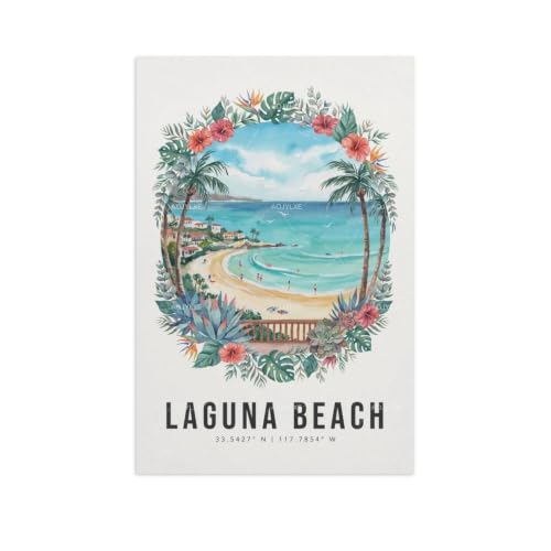 Poster de voyage Laguna Beach aquarelle retro pour creer une ambiance evasion dans votre chambre