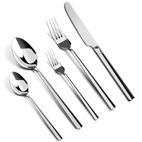 WANGYUANJI 5-Piece Stainless Steel Flatware Set for 1 — Knife, 2Forks & 2Spoons, Dishwasher Safe, Mirror-Finish Silverware for Kitchen & Home