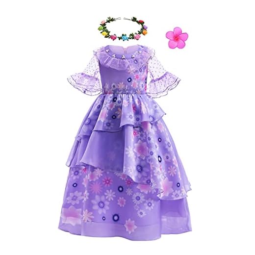 Magwei Encanto Mirabel Isabella Dress Costume For Kids Girls, Isabela Madrigal Princess Dress Cosplay Halloween Dress Up Suit (120(5-6Years), Purple)