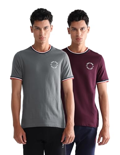 Image of U.S. Polo ASSN. Mens OEE01 Striped Neck Cotton Lounge T-Shirt - Pack of 2