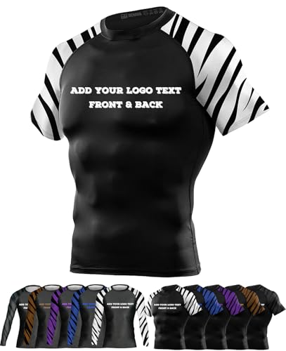 DEHAHA Men’s Front & Back Fully Design Print Zebra Short Sleeve Rashguards MMA Wrestling Tee, White Small