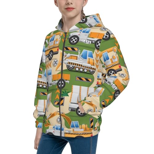 Construction Machinery1 Kid Hoodies Boys Zip Up Sweatshirts Girls Pullover with Pocket