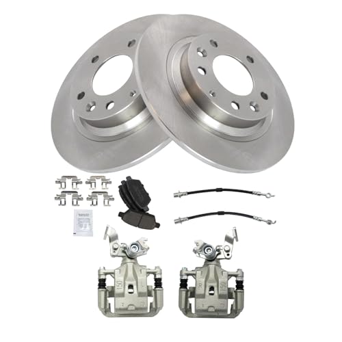 Image of TRQ Rear Brake Pad and Rotor Set Ceramic Rotors Calipers Compatible with 2009-2012 Ford Fusion Lincoln MKZ 2009-2011 Mercury Milan