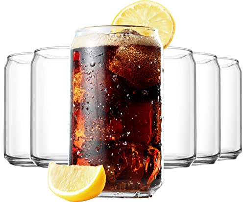 Trinkgläser Set mit 6-16 oz Glasbecher, europäische Qualität Kaffeetasse, Geschenke für Frauen, kristallklares Glas, Cocktailgläser, Dosenglas für Bier, spülmaschinenfest, Kaffeezubehör, Glasbecher Cover