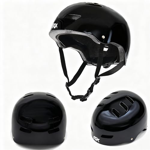 WeLLIFE Casco Regolabile per Ragazzi e Adulti - Protezione Elmetto Nero RGX adatto per Skateboard, Bici, Pattini Sicurezza Ideale Multi-Sport Leggero e Sicuro