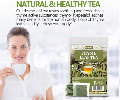 Premium 100 Thyme Leaf Tea Bags, Made with 100% Pure Thyme Leaves, Aid Digestion & Support Respiratory, No Additives & Caffeine Freeใ