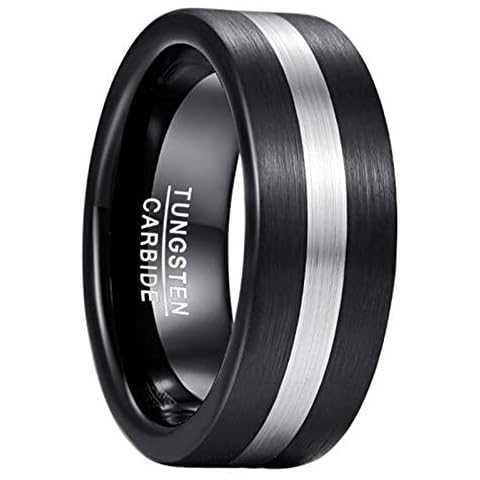 GALANI Black Silver Tungsten Carbide Ring for Women Men 8mm Wedding Engagement Band Couple Rings Size R Cover