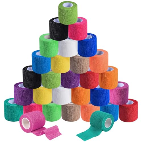 KISEER 30 Pack 2 Inch x 5 Yards Colorful Self Adhesive Bandage Breathable Cohesive Bandage Wrap Rolls Elastic Self-Adherent Tape for Stretch Athletic, Sports, Wrist, Ankle