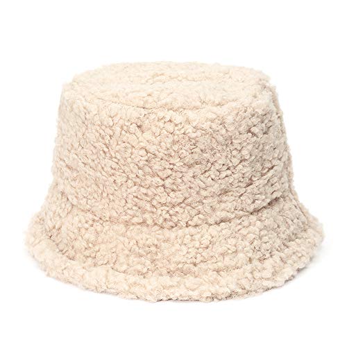 Newfancy Women Girls Winter Bucket Hat Curly Faux Fur Shearling Lambskin Fisherman Cap Warm Hat Beige #TOP5