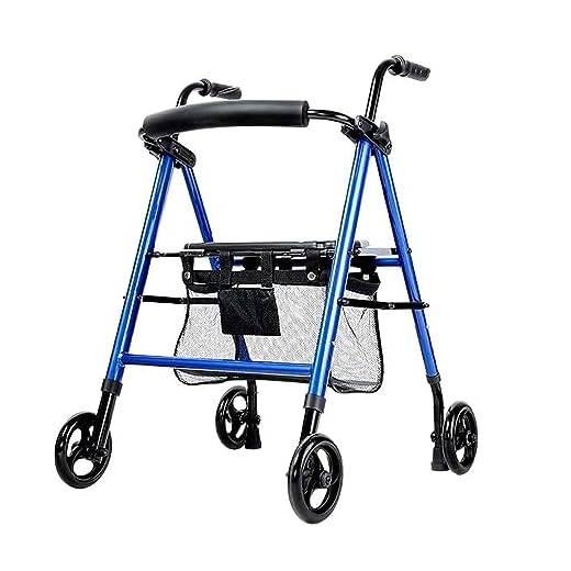 Folding Rollator Walker with Seat, Height Adjustable Heavy Duty Walker for Elderly and Adults Lightweight Four Wheel Walker