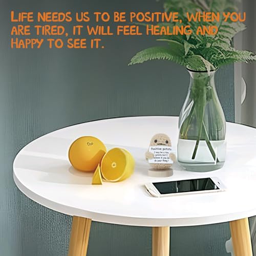 Uisky AA Mini Funny Positive Potato Car Accessories Dashboard Decorations,Knitted Toy with Encouragement Card Creative,Car Interior Gift for People Who Love Cute Things.