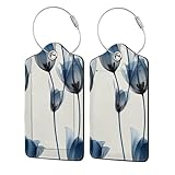 Paquete de 2 etiquetas de equipaje abstractas de tulipanes azules para maleta, paquete de 2 etiquetas de equipaje de cuero con solapa de privacidad, etiqueta de identificación de nombre y lazo de