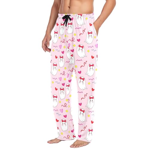 Spirits with Hearts Men's Cotton Pajama Pants with Pockets and Drawstring Comfortable and Stylish,S4
