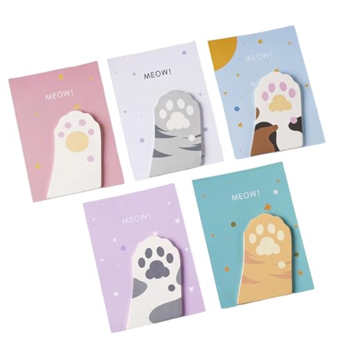 YUWENW 猫 肉球 付箋 メモ 5種類セット 可愛い猫 メモ用紙 文房具 強粘着 学習 オフィス 仕事 勉強 ギフト しおり付き 5冊合計150枚 猫 パンチ 情報シール 貼るタイプ 文房具 インデックス しおり ホーム 多彩